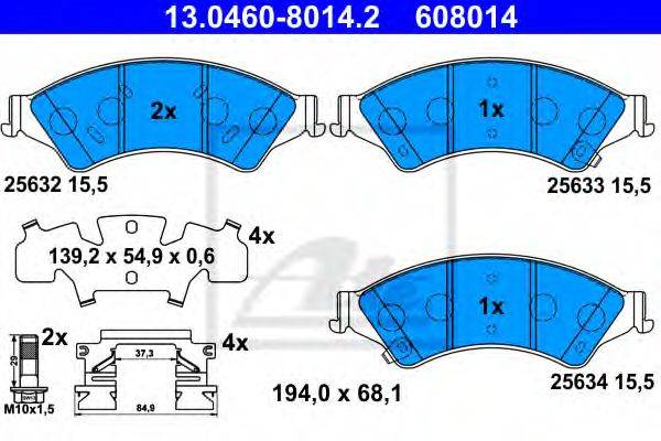 Комплект гальмівних колодок, дискове гальмо ATE 13.0460-8014.2