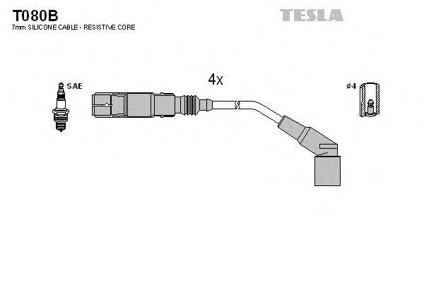 Комплект дротів запалення TESLA T080B