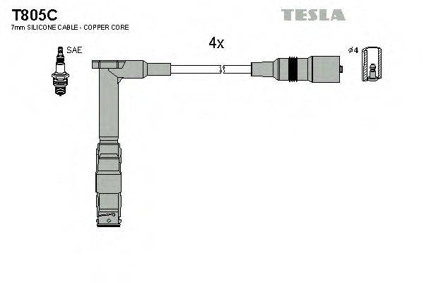 Комплект дротів запалення TESLA T805C