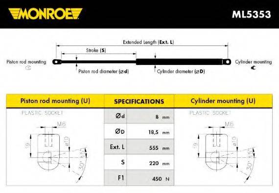 Газова пружина, кришка багажника MONROE ML5353