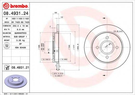 гальмівний диск BREMBO 08.4931.21