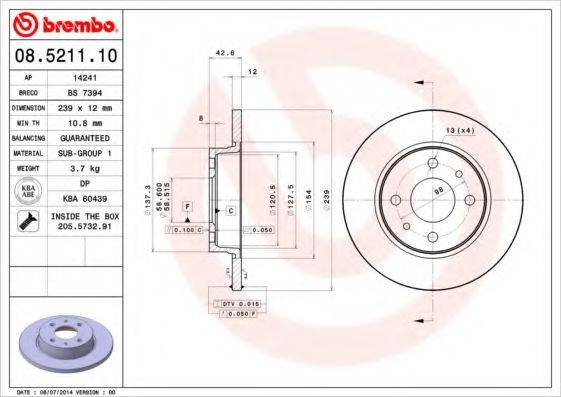 гальмівний диск BREMBO 08.5211.10