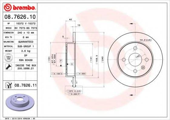 гальмівний диск BREMBO 08.7626.11