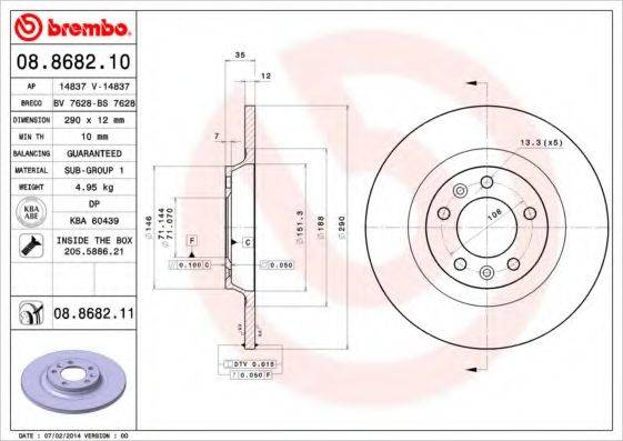 гальмівний диск BREMBO 08.8682.10