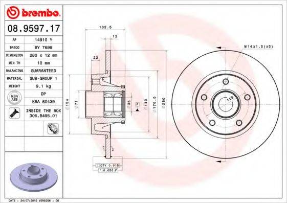 гальмівний диск BREMBO 08.9597.17