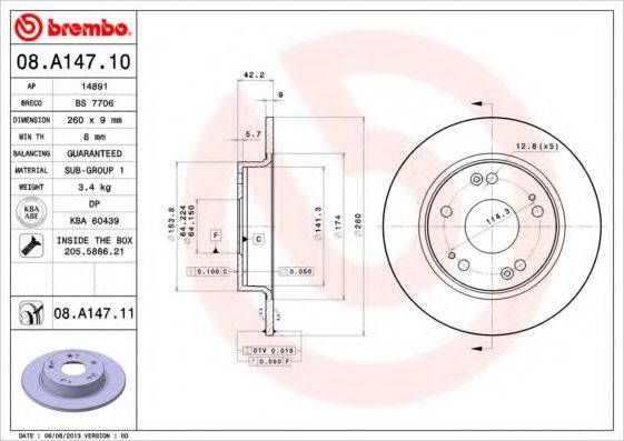 гальмівний диск BREMBO 08.A147.10