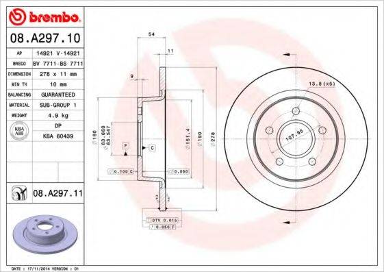 гальмівний диск BREMBO 08.A297.11