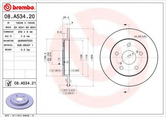 гальмівний диск BREMBO 08.A534.20