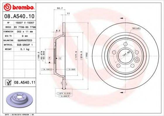 гальмівний диск BREMBO 08.A540.11