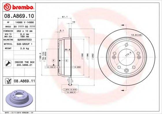 гальмівний диск BREMBO 08.A869.10