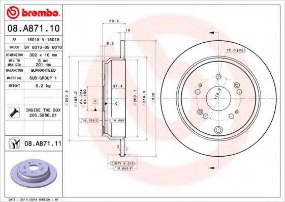 гальмівний диск BREMBO 08.A871.10