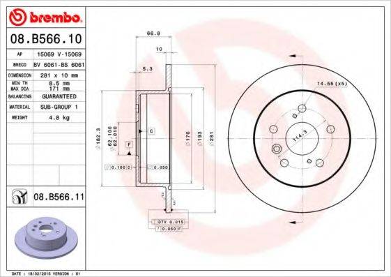 гальмівний диск BREMBO 08.B566.11