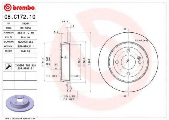 гальмівний диск BREMBO 08.C172.10