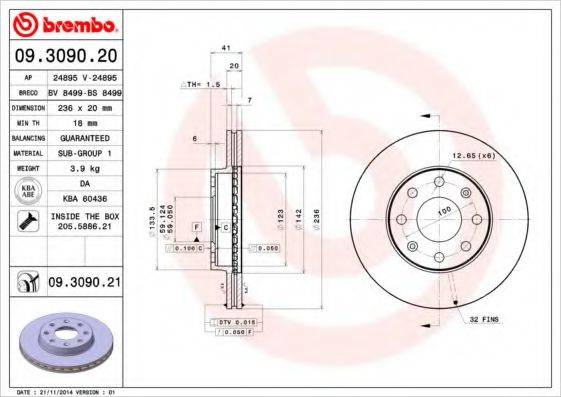 гальмівний диск BREMBO 09.3090.21