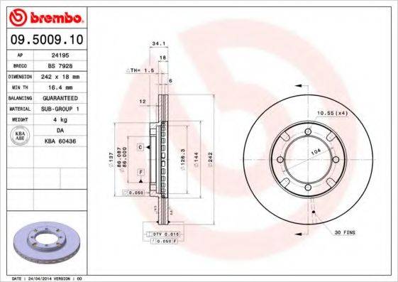 гальмівний диск BREMBO 09.5009.10