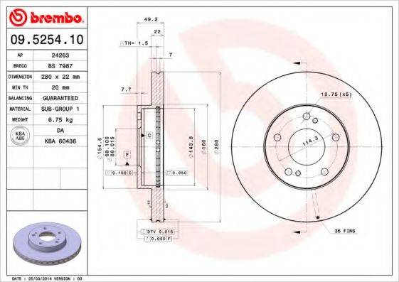 гальмівний диск BREMBO 09.5254.10