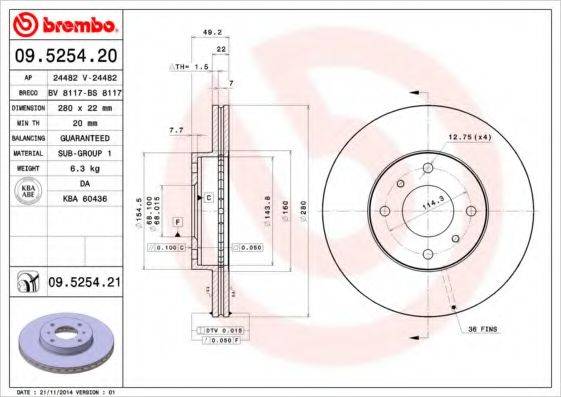 гальмівний диск BREMBO 09.5254.20