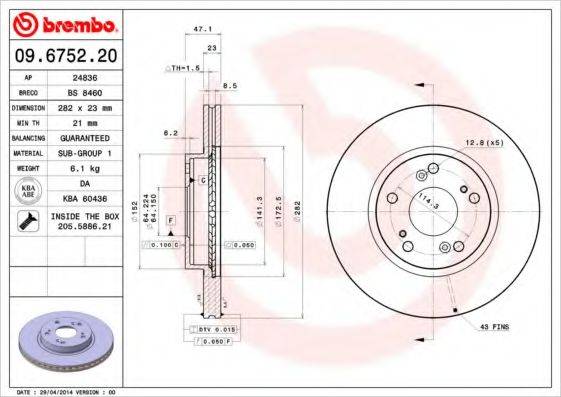 гальмівний диск BREMBO 09.6752.20