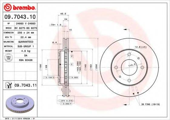 гальмівний диск BREMBO 09.7043.11