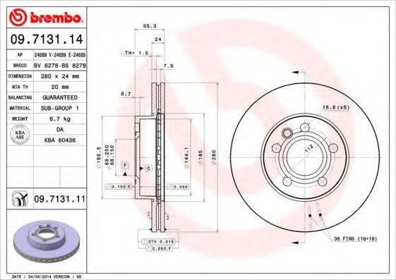 гальмівний диск BREMBO 09.7131.14