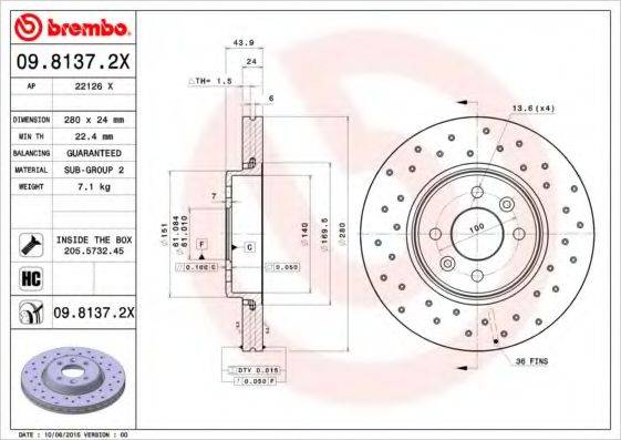 гальмівний диск BREMBO 09.8137.2X