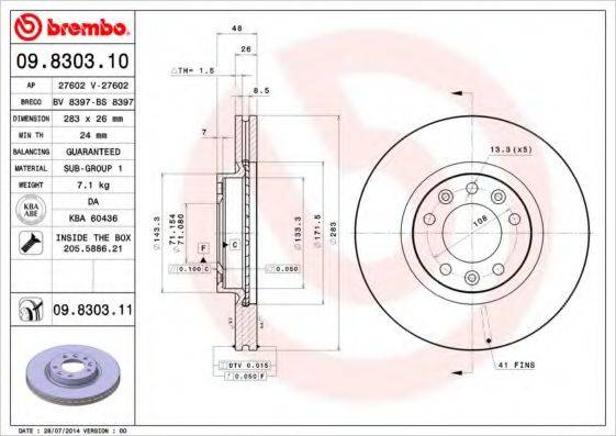 гальмівний диск BREMBO 09.8303.10