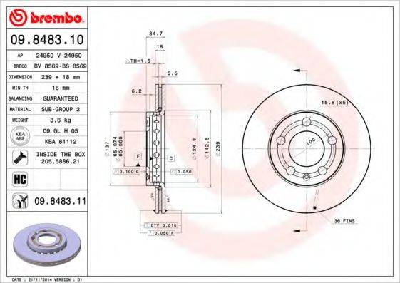 гальмівний диск BREMBO 09.8483.10