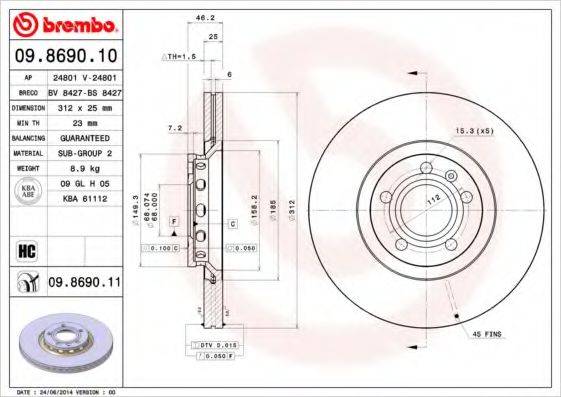 гальмівний диск BREMBO 09.8690.11