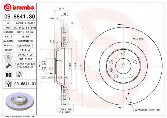 гальмівний диск BREMBO 09.8841.31