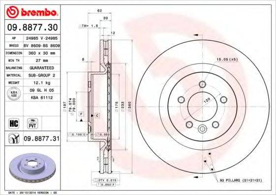 гальмівний диск BREMBO 09.8877.31