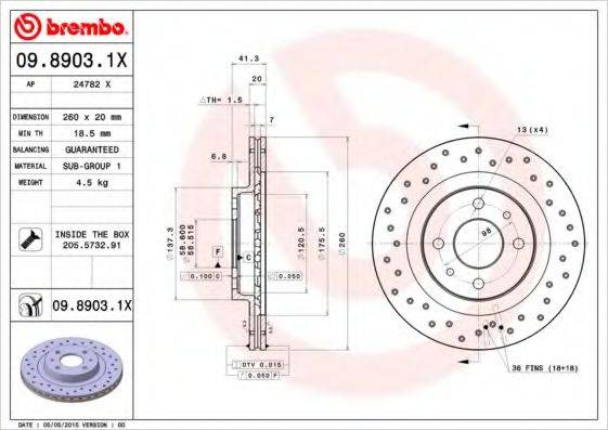 гальмівний диск BREMBO 09.8903.1X