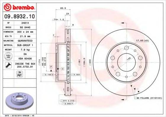 гальмівний диск BREMBO 09.8932.10