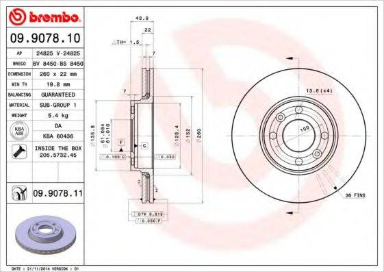 гальмівний диск BREMBO 09.9078.11