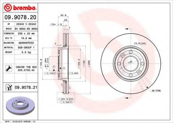 гальмівний диск BREMBO 09.9078.20