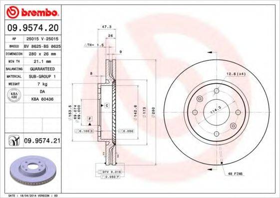 гальмівний диск BREMBO 09.9574.20