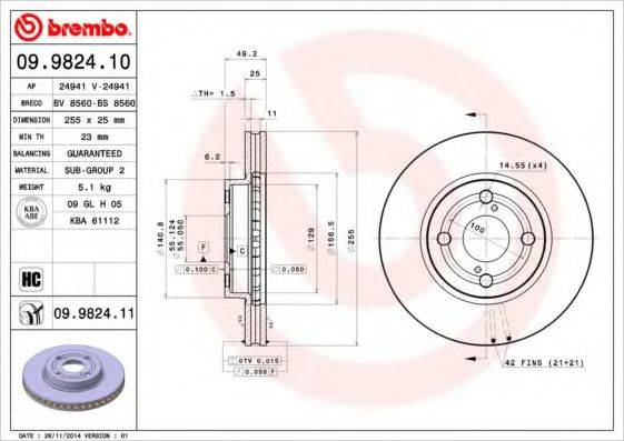 гальмівний диск BREMBO 09.9824.10