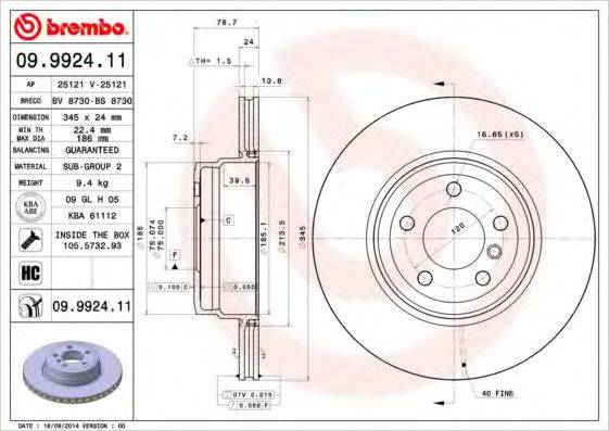 гальмівний диск BREMBO 09.9924.11