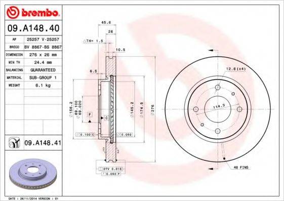 гальмівний диск BREMBO 09.A148.41