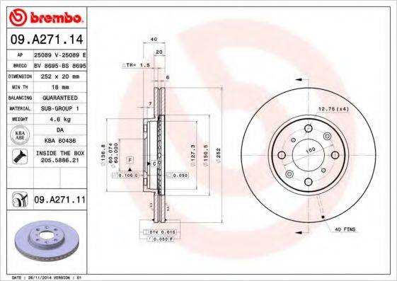 гальмівний диск BREMBO 09.A271.11