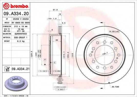 гальмівний диск BREMBO 09.A334.21