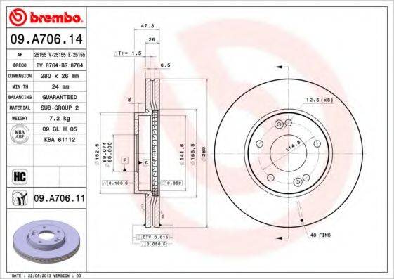 гальмівний диск BREMBO 09.A706.11