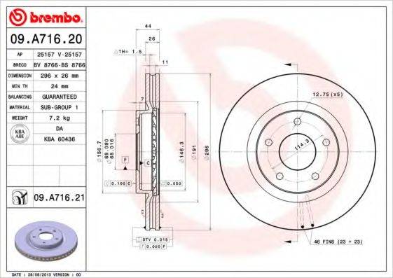 гальмівний диск BREMBO 09.A716.20