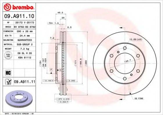 гальмівний диск BREMBO 09.A911.10