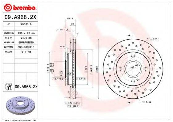 гальмівний диск BREMBO 09.A968.2X