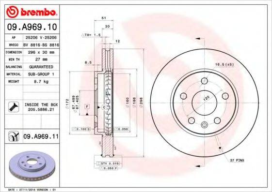 гальмівний диск BREMBO 09.A969.10