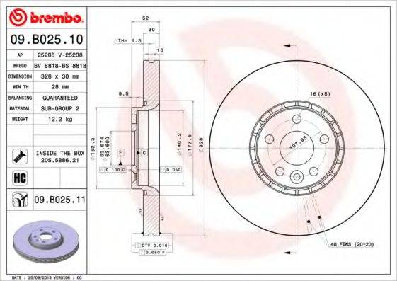 гальмівний диск BREMBO 09.B025.11