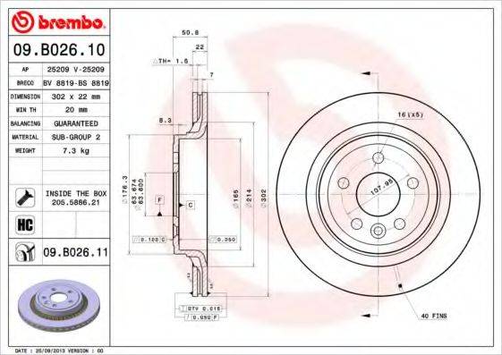 гальмівний диск BREMBO 09.B026.11