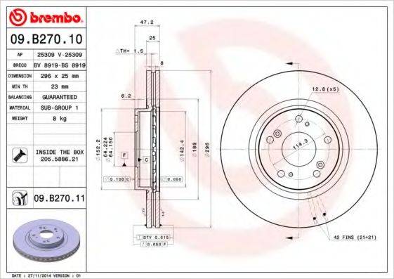 гальмівний диск BREMBO 09.B270.10