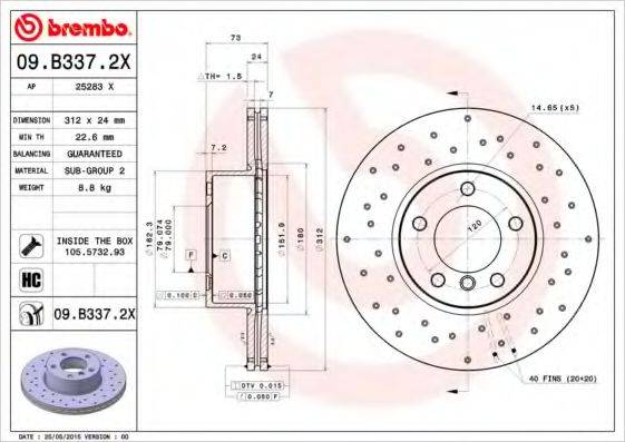 гальмівний диск BREMBO 09.B337.2X