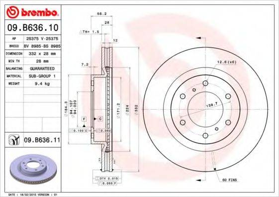 гальмівний диск BREMBO 09.B636.11